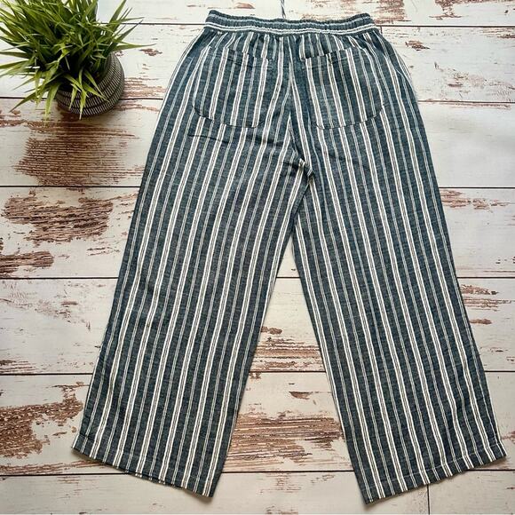 Old Navy High Waisted Linen Blend Wide Leg Pants Striped Blue White Size M - Picture 5 of 17